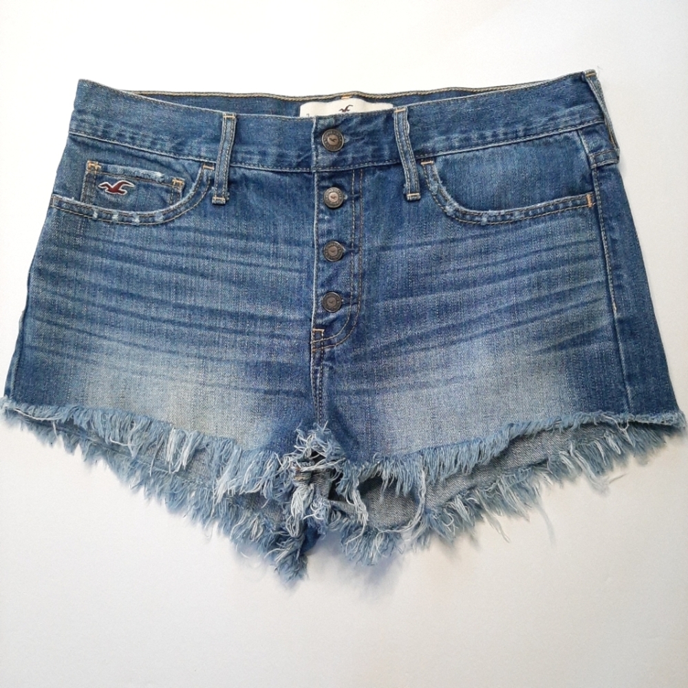 Hollister Button Fly Frayed Cutoff Denim Shorts